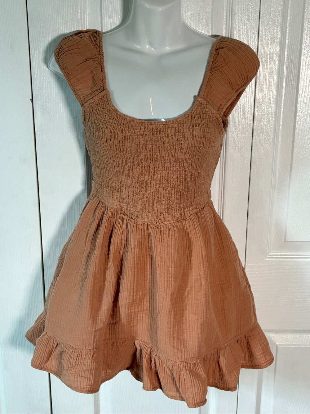 American Eagle Smocked Gauze Mini Dress XS Brown